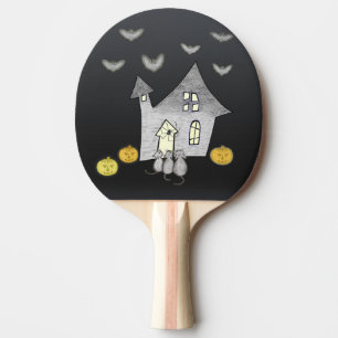 Halloween House, Black Cats, Bats, Pumpkins Ping Pong Paddle