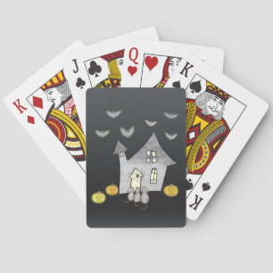 Halloween House, Black Cats, Bats, Pumpkins Playing Cards