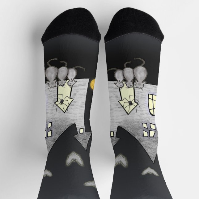 Halloween House, Black Cats, Bats, Pumpkins Socks (Top)