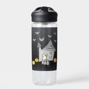 Halloween House, Black Cats, Bats, Pumpkins Water Bottle