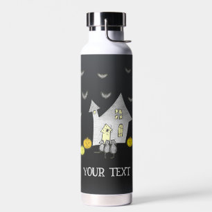Halloween House, Black Cats, Bats, Pumpkins Water Bottle
