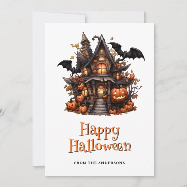 Halloween House Pumpkins Ghost Card (Front)