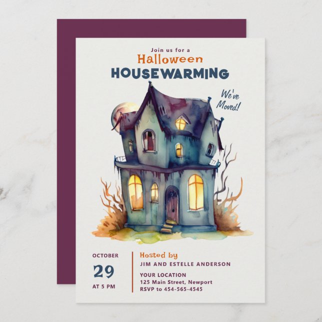 Halloween House Warming Haunted Home Watercolor Invitation (Front/Back)