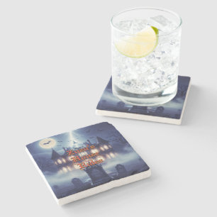 Halloween House With Frankie, Dark Blue Stone Coaster