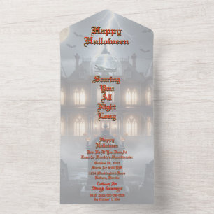 Halloween House With Frankie, Dark Grey All In One Invitation
