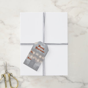 Halloween House With Frankie, Dark Grey  Gift Tags