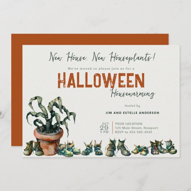 Halloween Housewarming New Home Shoes Terracotta Invitation (Front/Back)