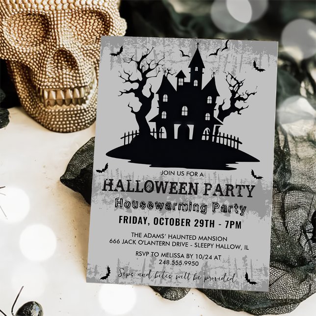 Halloween Housewarming Party Grey Halloween Party  Invitation (Creator Uploaded)
