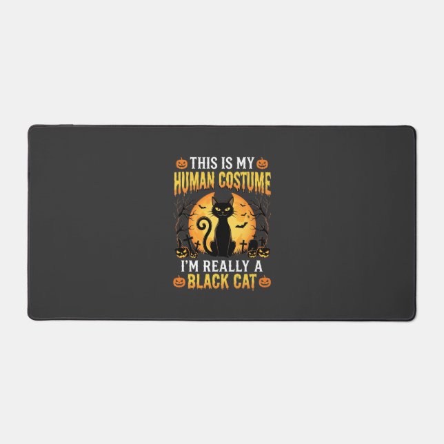 Halloween Human Costume Black Cat Graveyard Desk Mat (Front)