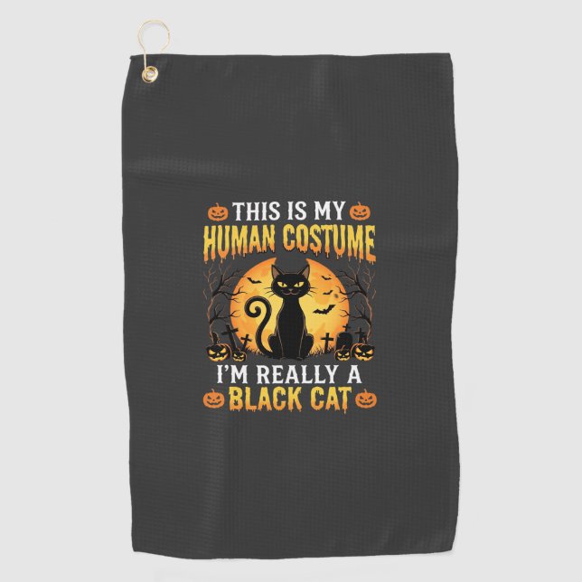 Halloween Human Costume Black Cat Graveyard Golf Towel (Front)