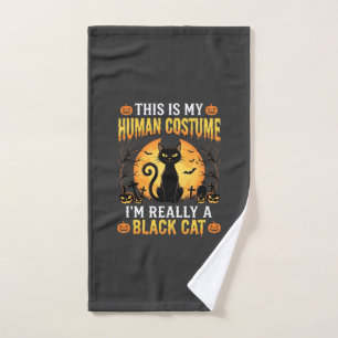 Halloween Human Costume Black Cat Graveyard Hand Towel