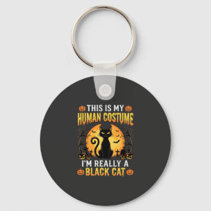 Halloween Human Costume Black Cat Graveyard Key Ring