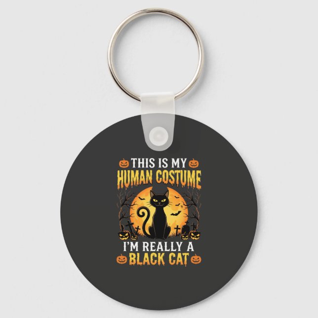 Halloween Human Costume Black Cat Graveyard Key Ring (Front)