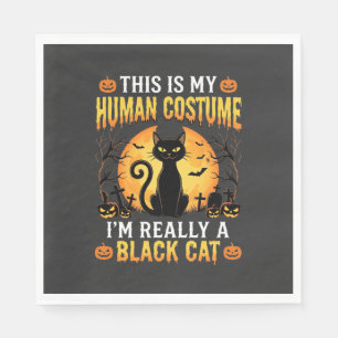 Halloween Human Costume Black Cat Graveyard Napkin