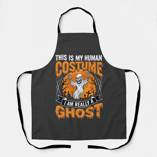 Halloween Human Costume Ghost Skeleton Graphic Apron (Front)