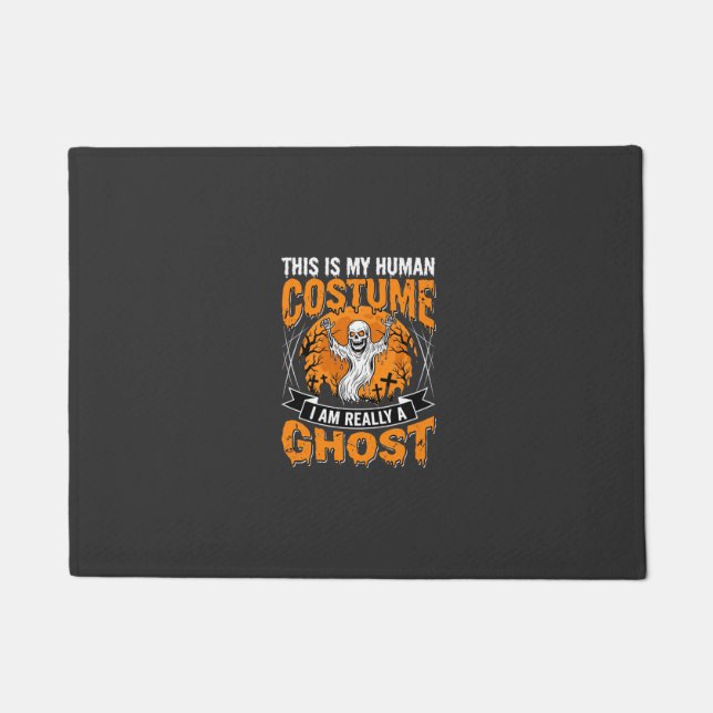 Halloween Human Costume Ghost Skeleton Graphic Doormat (Front)