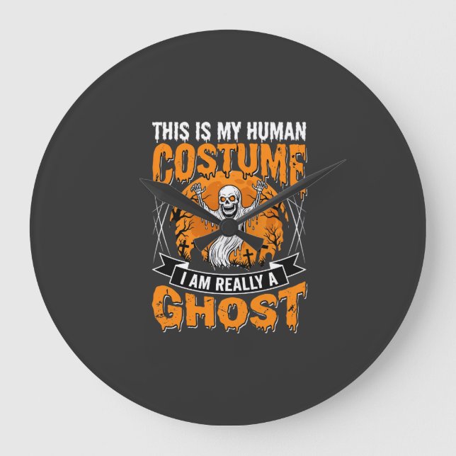 Halloween Human Costume Ghost Skeleton Graphic Large Clock (Front)
