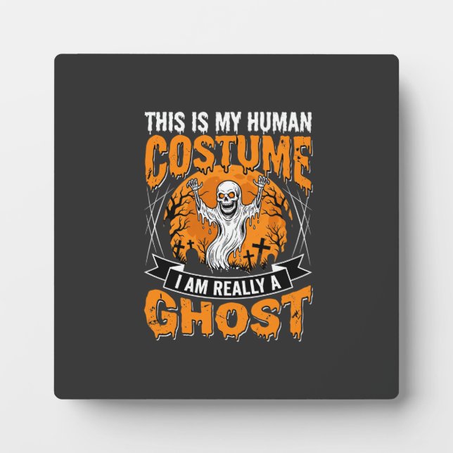 Halloween Human Costume Ghost Skeleton Graphic Plaque (Front)