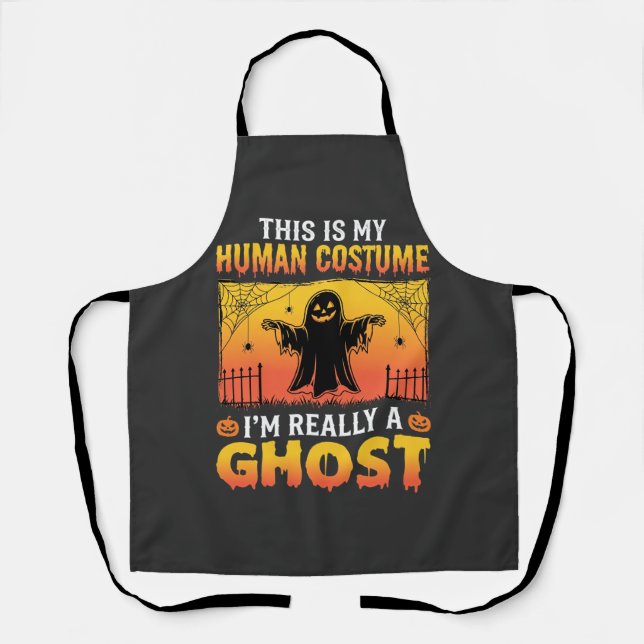 Halloween Human Costume Ghost Vintage Apron (Front)