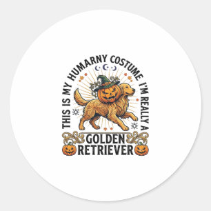 Halloween Human Costume Golden Retriever Pumpkin W Classic Round Sticker