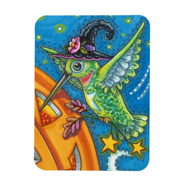 HALLOWEEN HUMMINGBIRD & JACK O LANTERN WHIMSY MAGNET (Vertical)