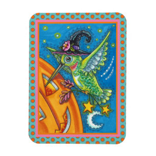 HALLOWEEN HUMMINGBIRD & JACK O LANTERN WHIMSY MAGNET