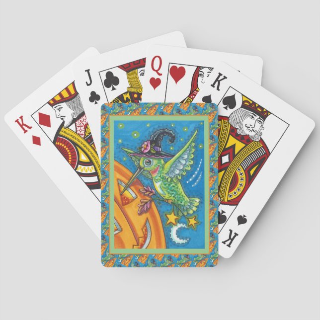 HALLOWEEN HUMMINGBIRD & JACK O LANTERN WHIMSY PLAYING CARDS (Back)