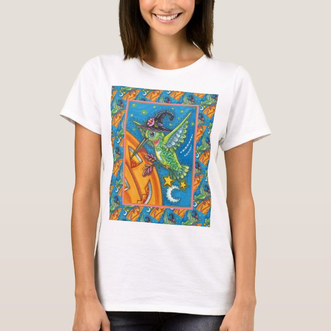HALLOWEEN HUMMINGBIRD & JACK O LANTERN WHIMSY T-Shirt (Front)