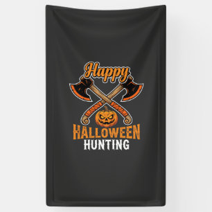 Halloween Hunting Crossed Axes Jack O Lantern Banner
