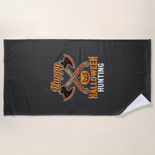 Halloween Hunting Crossed Axes Jack O Lantern Beach Towel