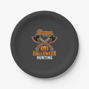 Halloween Hunting Crossed Axes Jack O Lantern Paper Plate