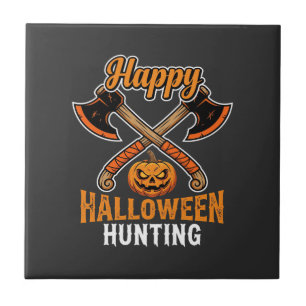 Halloween Hunting Crossed Axes Jack O Lantern Tile