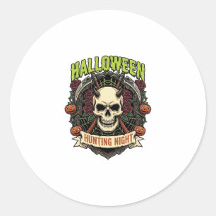 Halloween Hunting Night Horned Skull Roses Pumpkin Classic Round Sticker