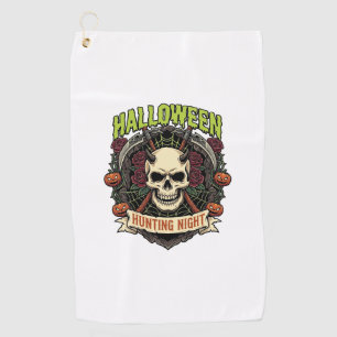 Halloween Hunting Night Horned Skull Roses Pumpkin Golf Towel