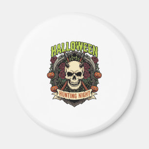 Halloween Hunting Night Horned Skull Roses Pumpkin Magnet