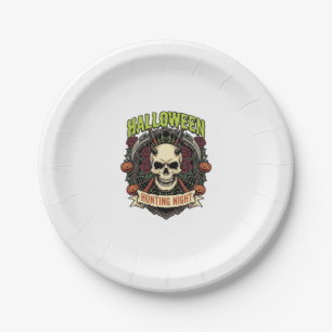 Halloween Hunting Night Horned Skull Roses Pumpkin Paper Plate