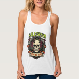 Halloween Hunting Night Horned Skull Roses Pumpkin Singlet