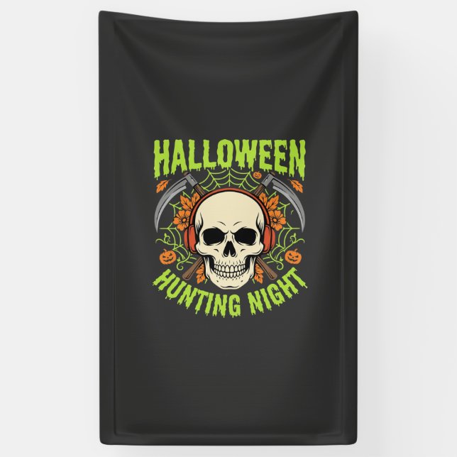 Halloween Hunting Night Skull Scythe Vector Design Banner (Vertical)