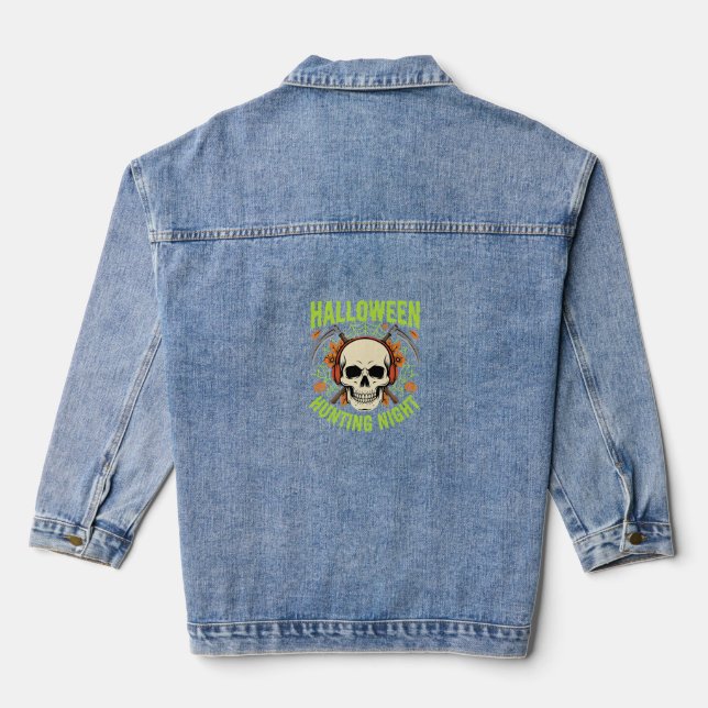 Halloween Hunting Night Skull Scythe Vector Design Denim Jacket (Back)