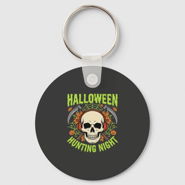 Halloween Hunting Night Skull Scythe Vector Design Key Ring (Front)