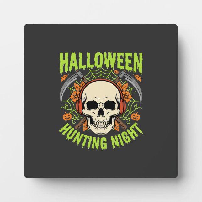 Halloween Hunting Night Skull Scythe Vector Design Plaque (Front)