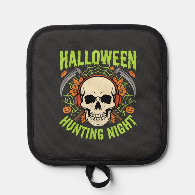 Halloween Hunting Night Skull Scythe Vector Design Pot Holder (Front)