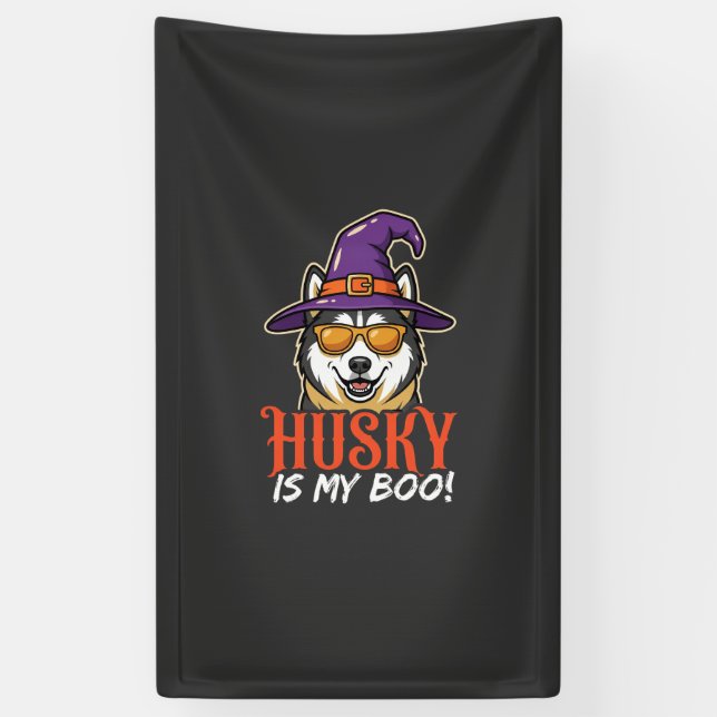Halloween Husky Is My Boo Witch Hat Banner (Vertical)