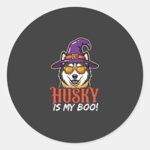 Halloween Husky Is My Boo Witch Hat Classic Round Sticker
