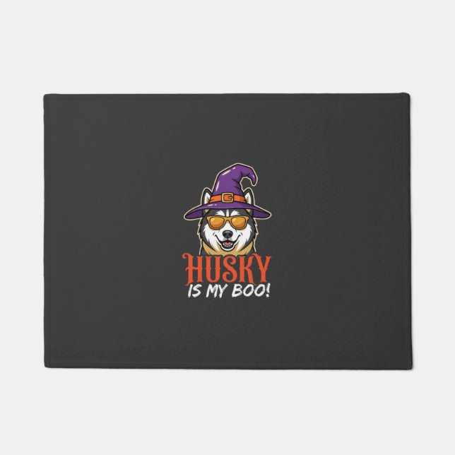 Halloween Husky Is My Boo Witch Hat Doormat (Front)