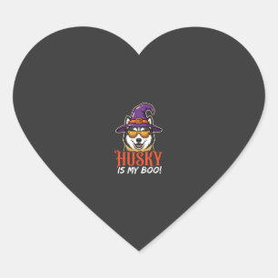 Halloween Husky Is My Boo Witch Hat Heart Sticker