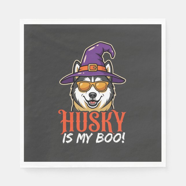 Halloween Husky Is My Boo Witch Hat Napkin (Front)