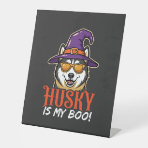 Halloween Husky Is My Boo Witch Hat Pedestal Sign
