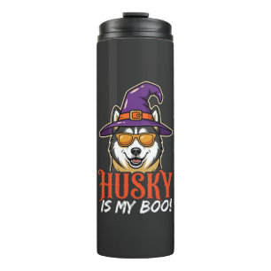 Halloween Husky Is My Boo Witch Hat Thermal Tumbler