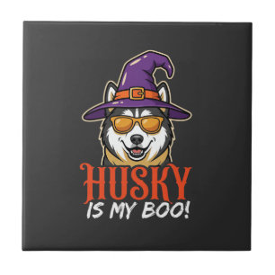 Halloween Husky Is My Boo Witch Hat Tile